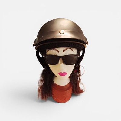 FLAT BLACK HALF SHELL RETRO MOTORCYCLE HELMET SIZE MEDIUM.