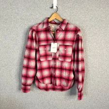 Isabel Marant Étoile Reosi Flannel Shirt Small Wool Blend Button Pearl Snap Pink