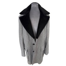 Pendleton Wool-Blend Grey Coat With Black Faux Fur Collar Size 44