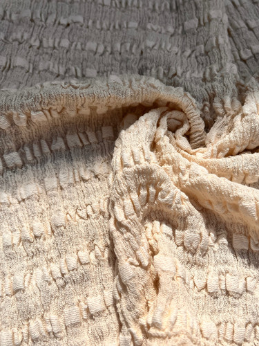 Neutral Undyed Textured Cotton Stretchy Crinkle Fabric, By 2 Meters. - Picture 1 of 15