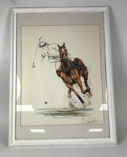 Jan Kunster 'Polo Player', glass mounted print overall size = 30" x 22"