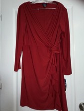Women's CHAPS Gathered Side Faux-Wrap Knot Dress Size Petite Large Deep Red