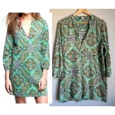J Crew Swimsuit Coverup Dress Green Paisley Floral Print XS Vacation Resortwear