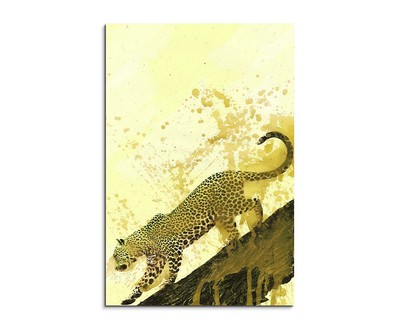 60x90cm Leopard in Jungle Aquarell Art Leinwandbild