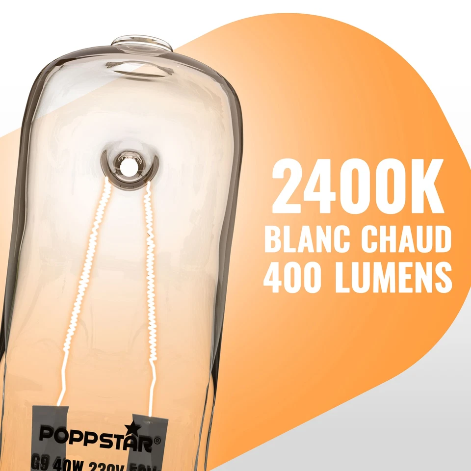 Poppstar 2x Ampoule de Four G9 40W Résistante à 300 °C 2400K blanc chaud 400lm - Photo 4/4