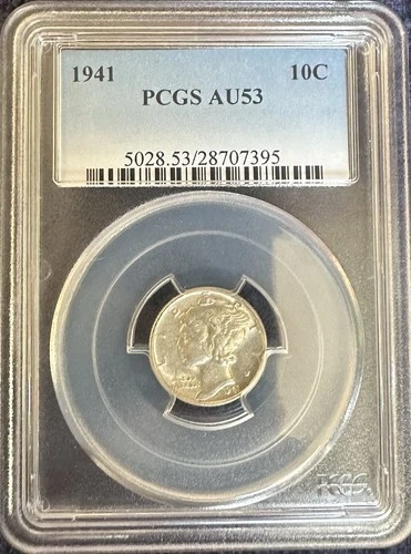 1941 10C (Regular Strike) Mercury Silver Dime AU53 PCGS