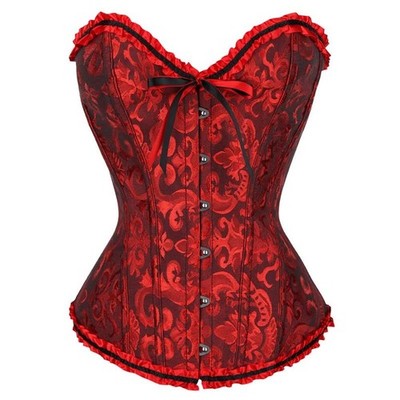 Women's Floral Corset Bustier Satin Lace Up Vintage Gothic Corset Top