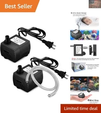 2-Pack Mini Submersible Water Pump 95GPH - Ultra Quiet for Aquariums & Fountains