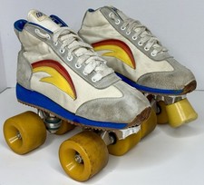 Vintage 1970  s Norsport Roller Skates Size 7 Retro Rainbow Disco Quad Roller