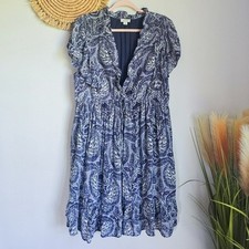 Sundance Skye Blue Boho Tie Waist Ruffle Smocked Flutter Sleeve Dress SZ Large