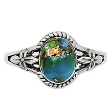 Blue Turquoise In Green Mohave - USA 925 Sterling Silver Ring s.5 Jewelry R-1300