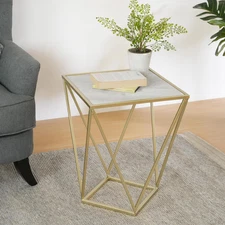 Lyle Modern Accent Table, Sofa Side Table with Sleek Tempered Glass Top with Geo