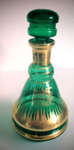 Vintage Rossini Empoli Italy Green & Gold Decanter