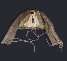 fashion nova Green And Tan Denim Jacket With Lace Up Back Goth Grunge Top