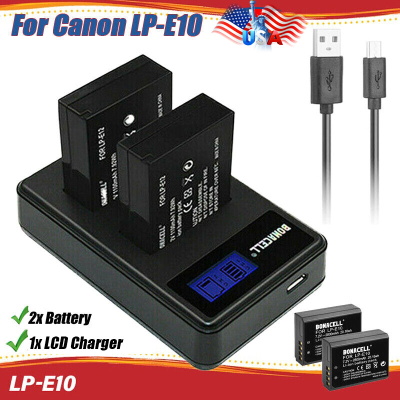 2× 2800mAh LPE10 Battery + USB LCD Dual Charger For Canon LCE10 & EOS