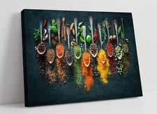 HERBS AND SPICES SPOONS KITCHEN DECOR FRAMED CANVAS WALL ART PICTURE PRINT