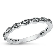 925 Sterling Silver Marcasite Band Fashion Ring Mini Dainty Thin 2.3mm Size 5-10