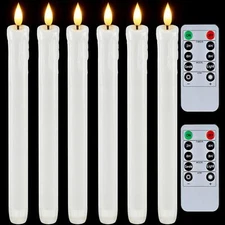 Homemory 3D Flameless Taper Candles White 9.6 Inch Remote Timer Set of 6