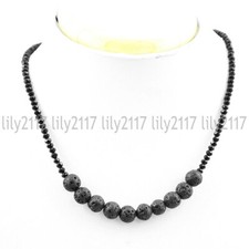 Natural Faceted 3mm Black Spinel Round Lava Stone Gemstone Beads Necklace 18''