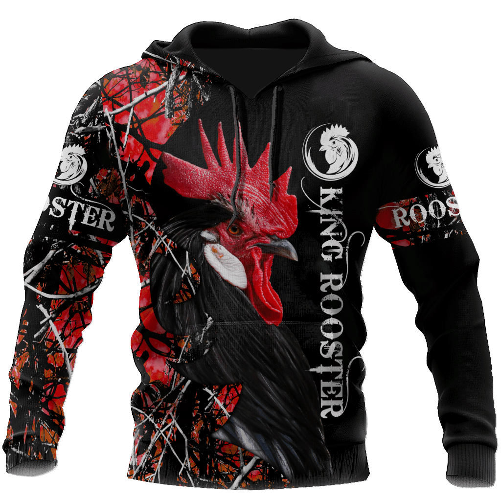 Hoodie with King Rooster 3D printed all over the body, gift for relatives-image