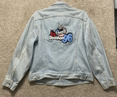 Vintage 90s Mens Lee Comedy Central 1996 Light Blue Denim Coat Jacket Size Large