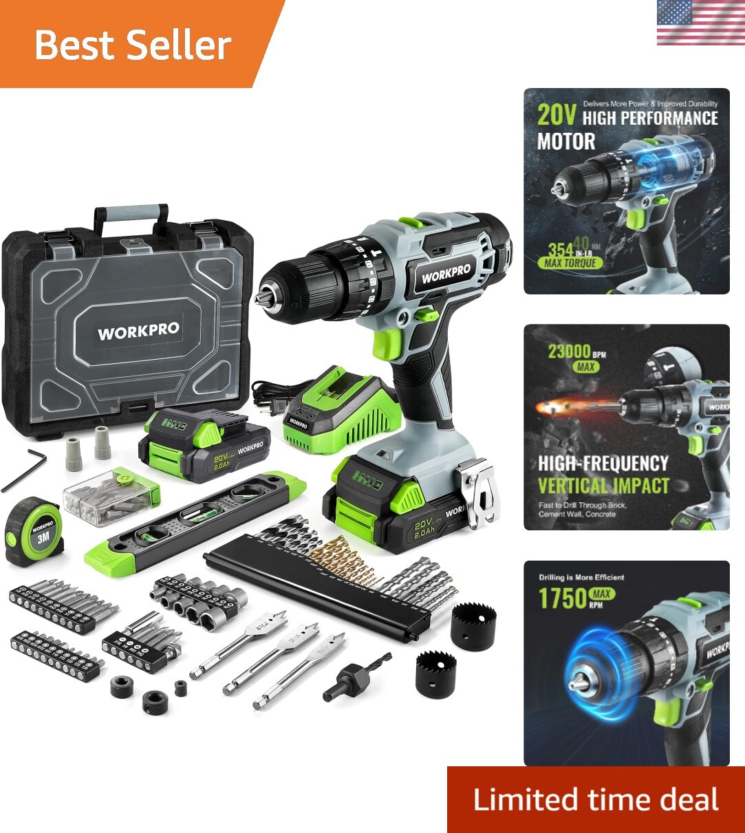 20V Max Cordless Drill Driver Set, Electric Power Impact Drill Tool with 102 ...