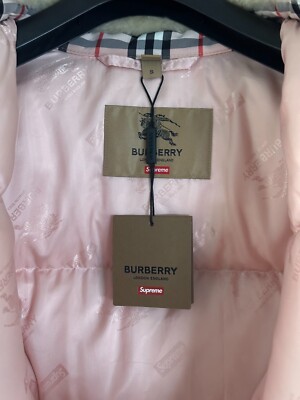SS22 SUPREME X BURBERRY SHEARLING COLLAR DOWN JACKET PINK SIZE S