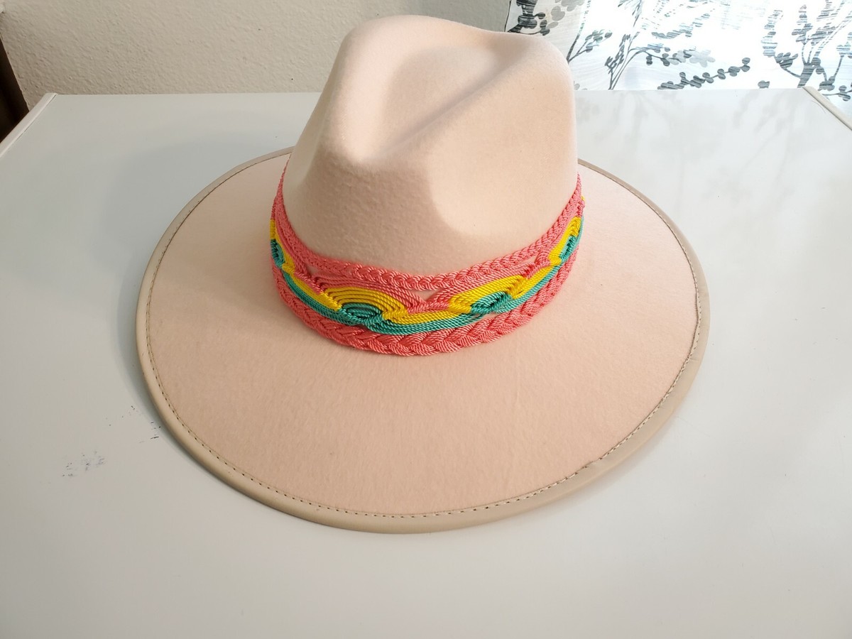 Pink Suede Like Hat With Colorful Beaded Band Wide Rim Made In Mexico Medium Girls Western Cowboy Suede Hat - Americana – Camelia Mexican  main image 3