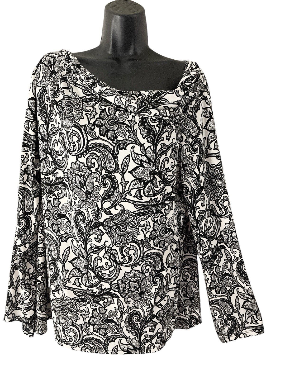 Liz Claiborne Top Womens XL Long Sleeves Paisley Asymmetrical Cowl Neck Blouse