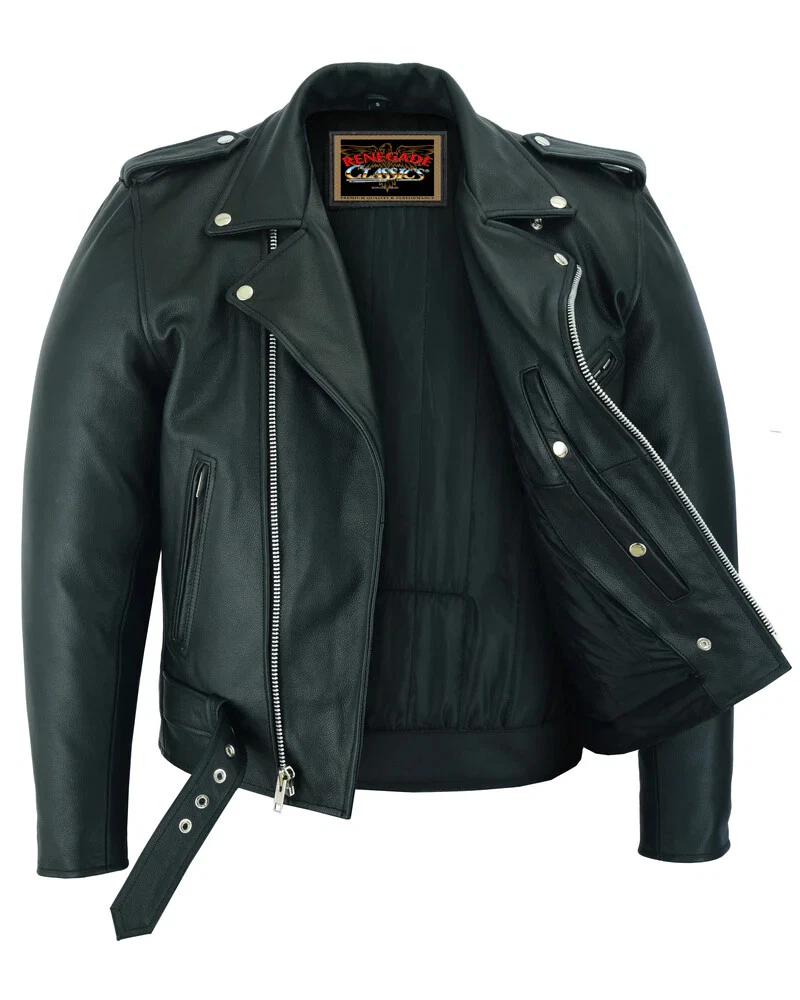 Black Vintage Leather Jacket for Mens with Plain Sides Design & Multiple Pockets - product detail image 7