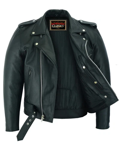 Black Vintage Leather Jacket for Mens with Plain Sides Design & Multiple Pockets image 7