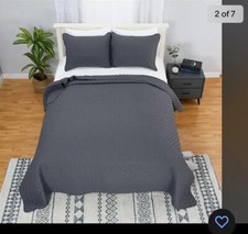 Caritasu 3 Piece Quilt Set KING Size, Grey Bedspread Coverlet Star Pattern Quil