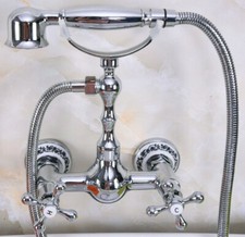 Polished Chrome Wall Mount Bathroom Claw foot Tub Faucet With Hand Shower sna194