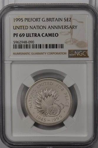 Great Britain 1995 2 Pound NGC Proof 69UC Silver Piefort United Nation Anniversa