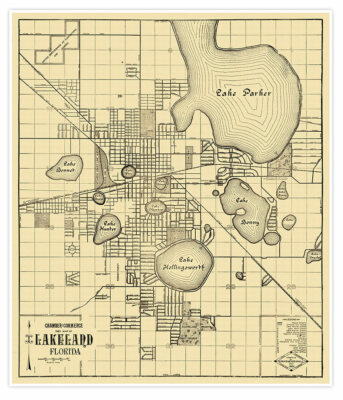 Lakeland, Polk County, Florida Map c. 1925 | Vintage Wall Decor | 24 x 28 inches