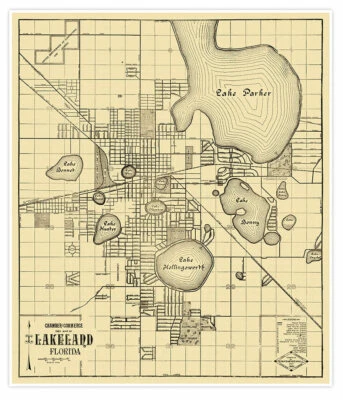 Lakeland, Polk County, Florida Map c. 1925 | Vintage Wall Decor | 24 x 28 inches