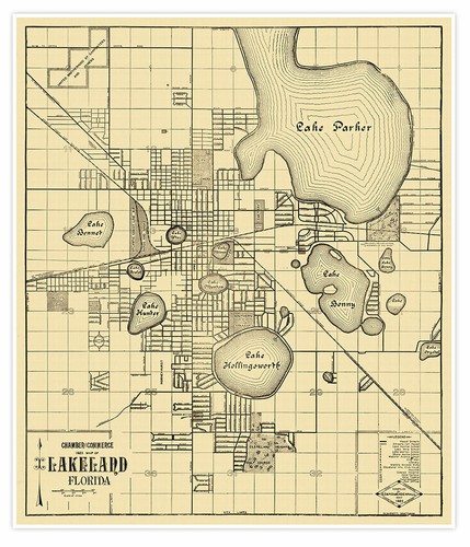 Lakeland, Polk County, Florida Map c. 1925 | Vintage Wall Decor | 24 x 28 inches - 第 1/9 張圖片