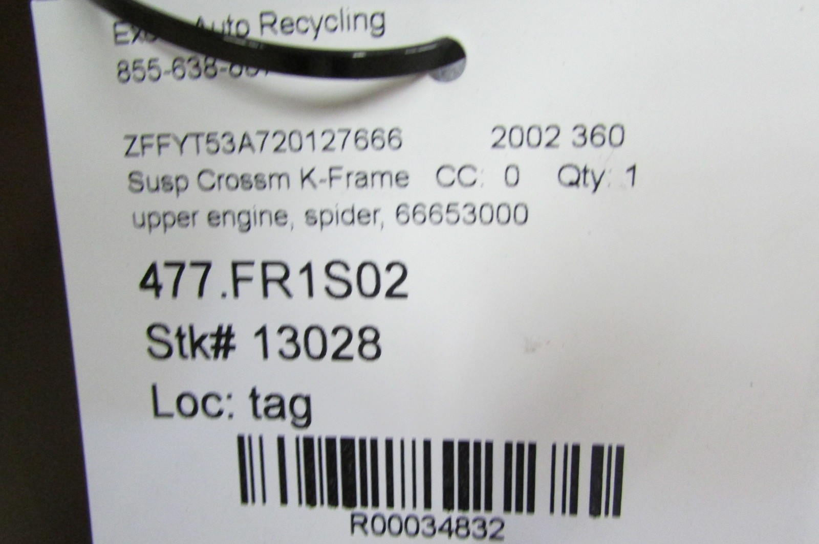 Ferrari 360 Spider, Upper Engine Cross Member, Used P/N 66653000