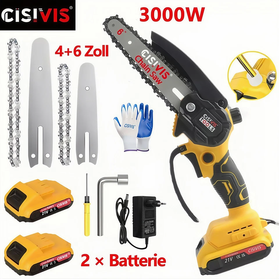 Akku Kettensäge 4+6 Zoll Mini Elektro Kettensägen Handkettensäge Mit 2 Akku DHL