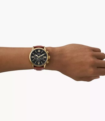 Fossil Flynn Chronograph 48mm Gold Stainless Steel Case Brown  