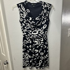 Valerie Bertinelli Dress Women Mini Sheath Size 6 Blue Navy White Stretch Work