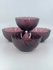 4 Vintage Duralex Amethyst Swirl France Bormioli Rocco French MCM Bowls 4.5"D