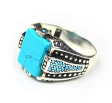 Turquoise Gemstone 925K Silver Ring with Turquoise Stone Boss Jewelry for Men
