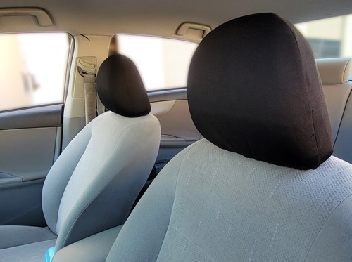 Set of 2 Solid Black Cloth Car Headrest Covers with Foam Backing for Hyundai - Picture 2 of 7