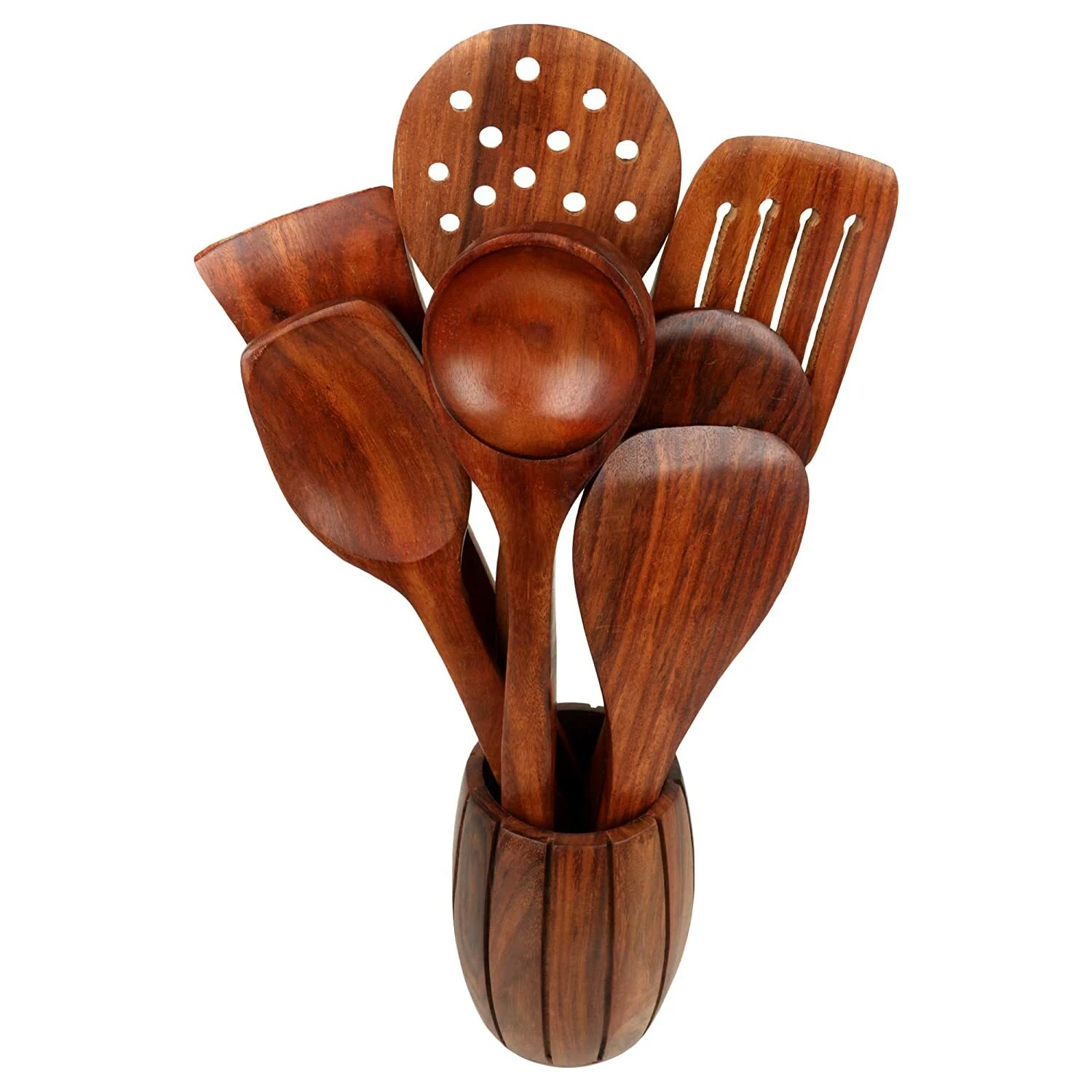 Wooden Spoon Set with Barrel Shaped Spoon Holder Set of 8 (7spoons+1 Stand) US
Opens in a new window