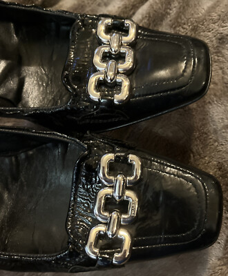 Prada Black Patent Leather Chain Square Toe Loafer Pumps SZ 37 | eBay