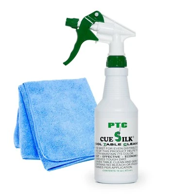 Cue Silk PTC Pool Table Cleaner 16oz Bottle w/Microfiber cloth-AUTHORIZED DEALER