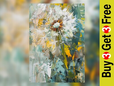 Lebhafte Pusteblume Abstrakt Impasto Blumenmalerei Druck 12''x8'' auf mattem Papier