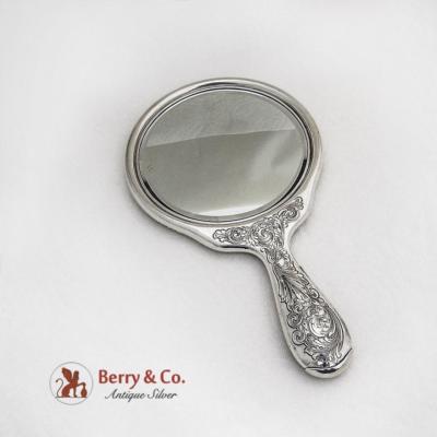 Acid Etched Foliate Round Hand Mirror Gorham Sterling Silver 1920
