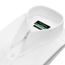 Men's 1970s Retro Spear Long Point Dagger Collar Wedding White Dot Stripes Shirt